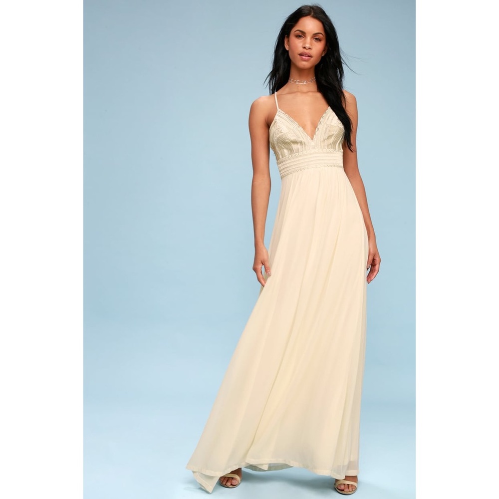 Lulu’s Savona Cream Embroidered Maxi Dress